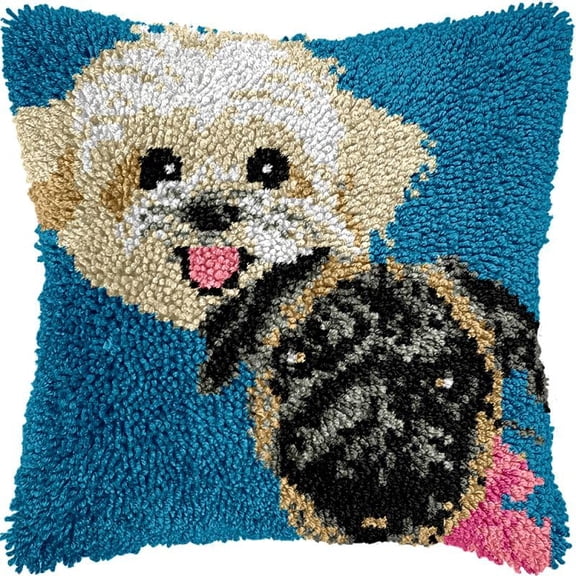 Westie & Pug Dog Latch Hook Kits Pillow DIY Rug Crochet Hook Cushion Making Kits Printed Pattern Canvas Pillowcase Hooking Kits Pillow Cover Crochet Kits 43x43cm(fs232)