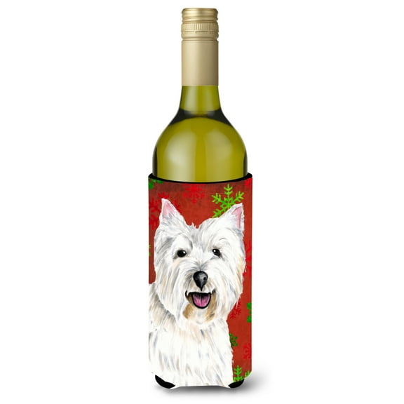 Westie Red and Green Snowflakes Holiday Christmas Wine Bottle Hugger
