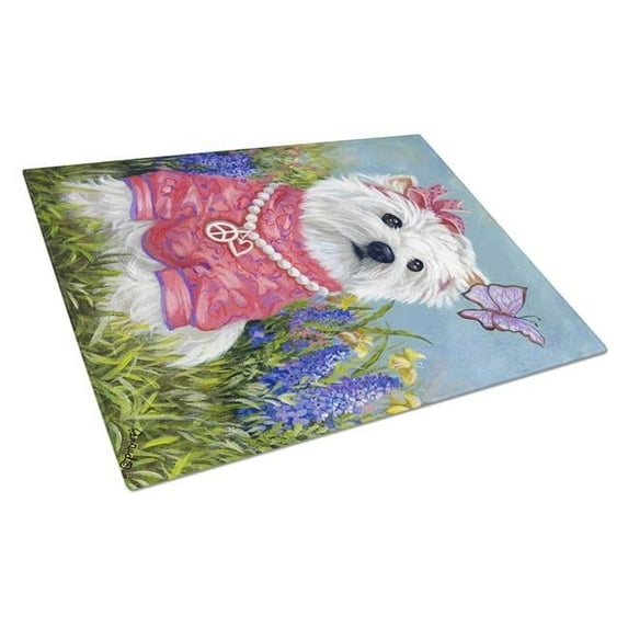 Westie Springtime Glass Cutting Board - Large