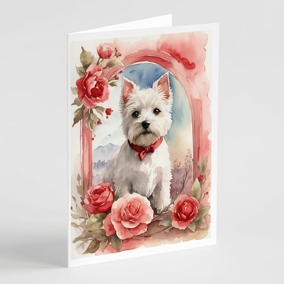 Westie Terrier Valentine Roses Greeting Cards Pack of 8 7 in x 5 in