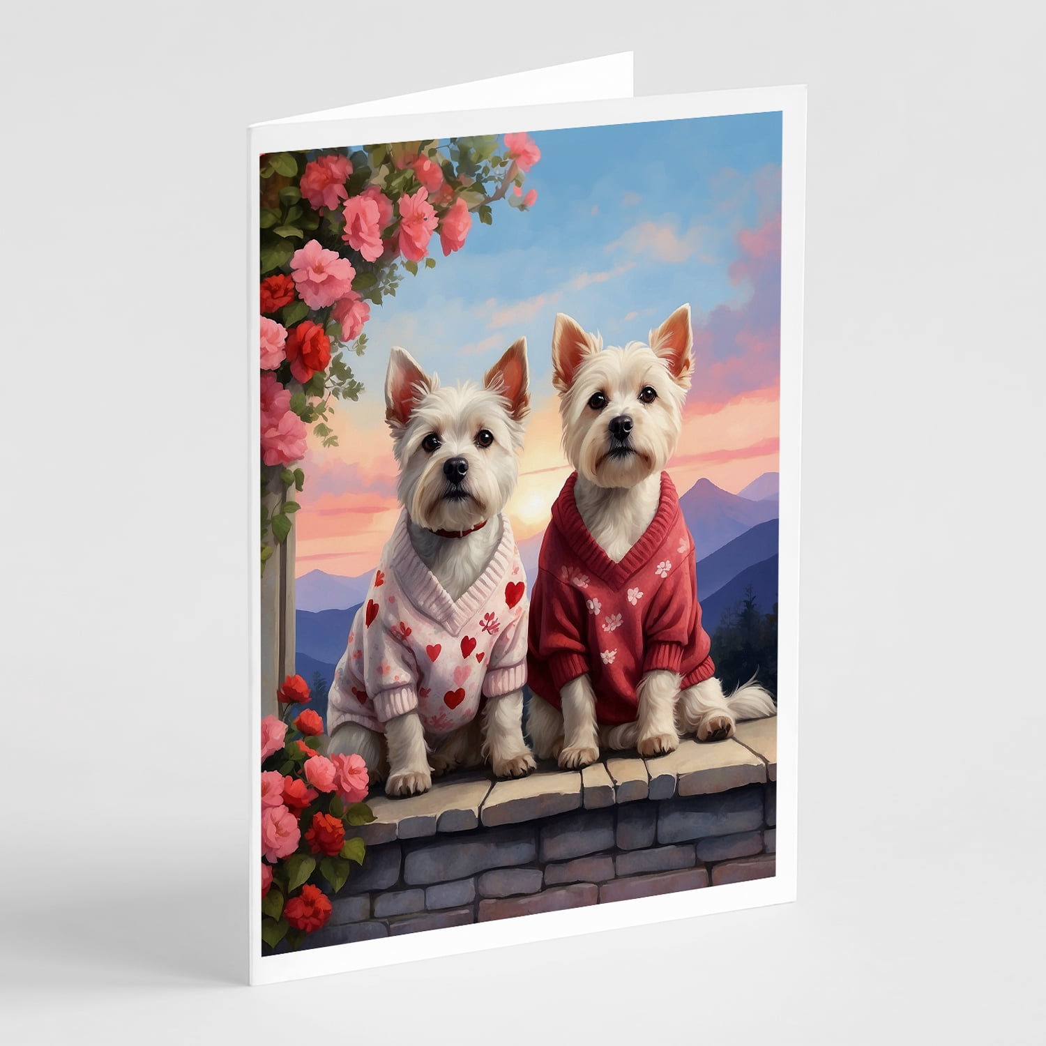Westie Two Hearts Greeting Cards Pack of 8 7 in x 5 in