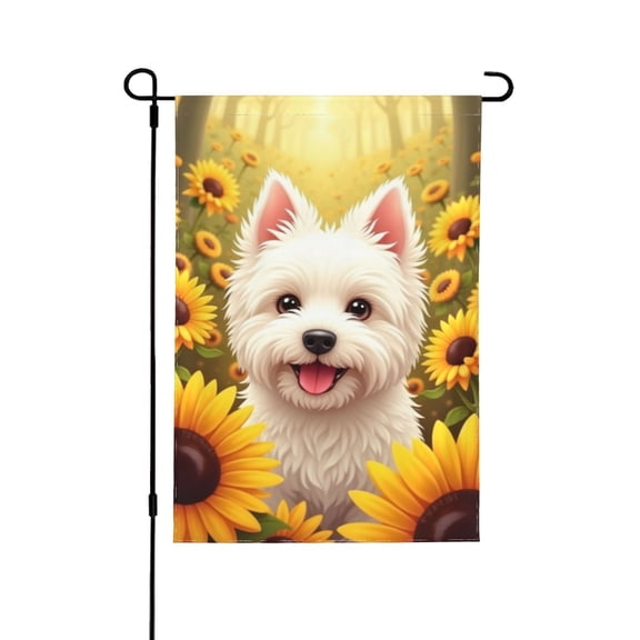 Westie Welcome Garden Flag 12x18 Inch Double Sided Adorable Dog & Sunflower Summer Yard Decoration For Porch, Lawn & Patio