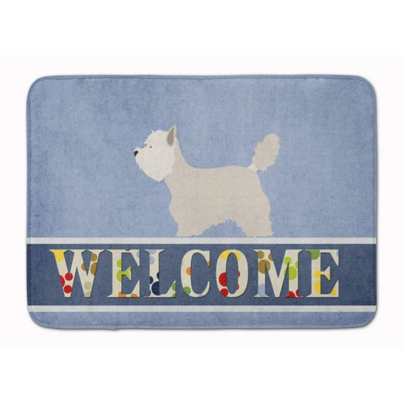 Westie Welcome Machine Washable Memory Foam Mat Blue