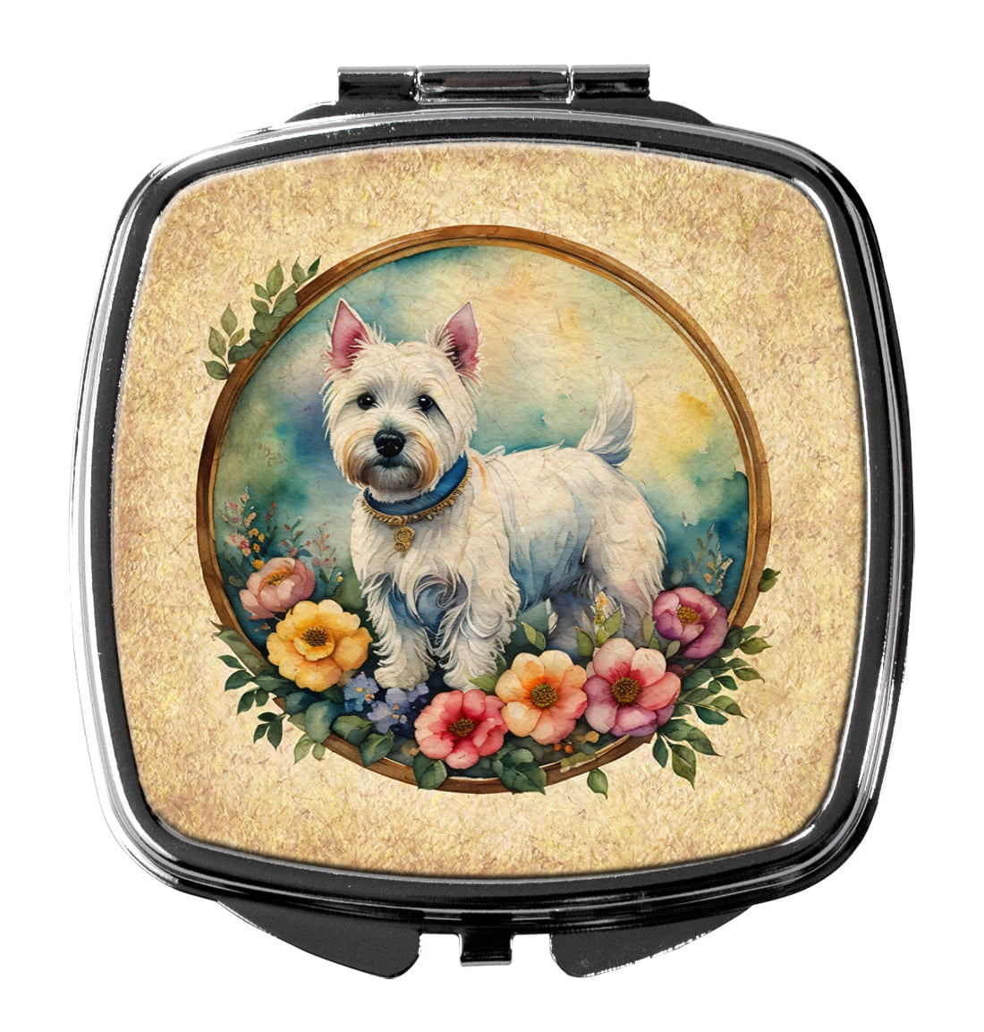 Westie and Flowers Compact Mirror 2.75 in x 3 in