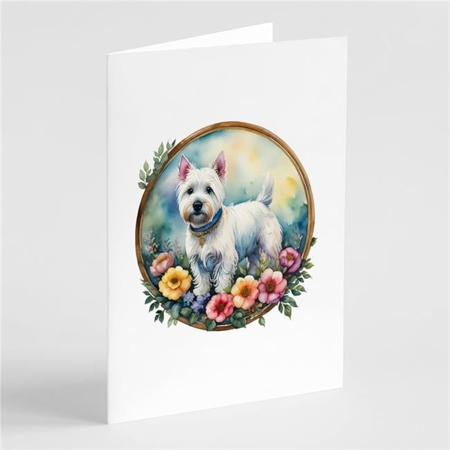 Westie and Flowers Greeting Cards and Envelopes Pack of 8 7 in x 5 in