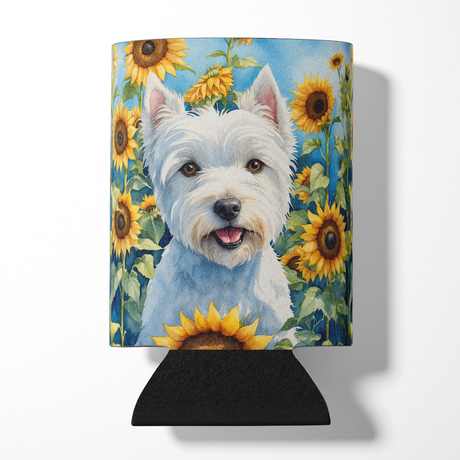 Westie in Sunflowers Can or Bottle Hugger 3 in x 5 in