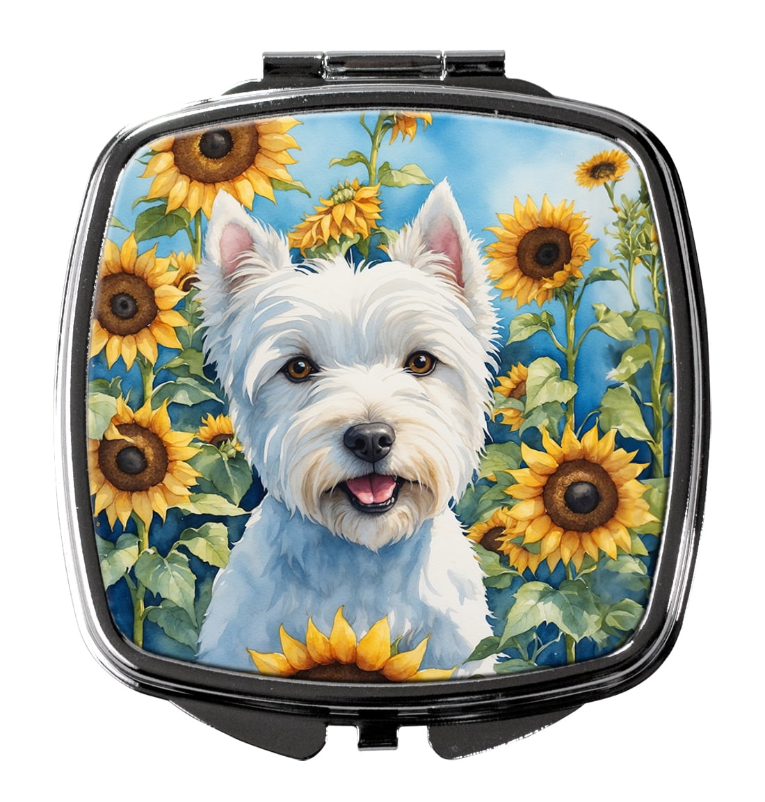 Westie in Sunflowers Compact Mirror 2.75 in x 3 in