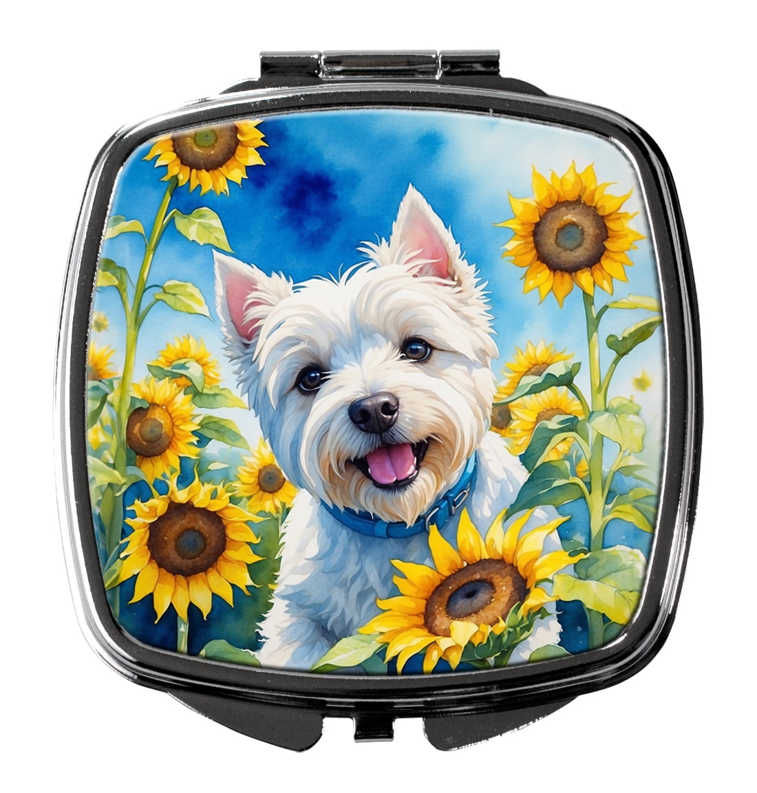 Westie in Sunflowers Compact Mirror 2.75 in x 3 in