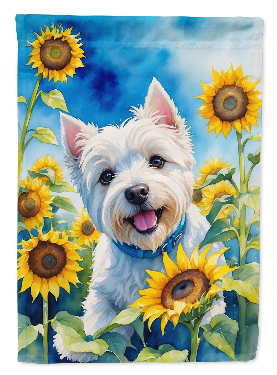 Caroline's Treasures DAC6174CHF Westie in Sunflowers House Flag Large Porch Sleeve Pole Decorative Outside Yard Banner Artwork Wall Hanging, Polyester, House Size, Multicolor