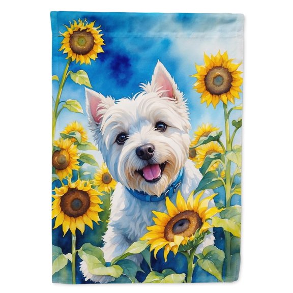 Caroline's Treasures DAC6174CHF Westie in Sunflowers House Flag Large Porch Sleeve Pole Decorative Outside Yard Banner Artwork Wall Hanging, Polyester, House Size, Multicolor