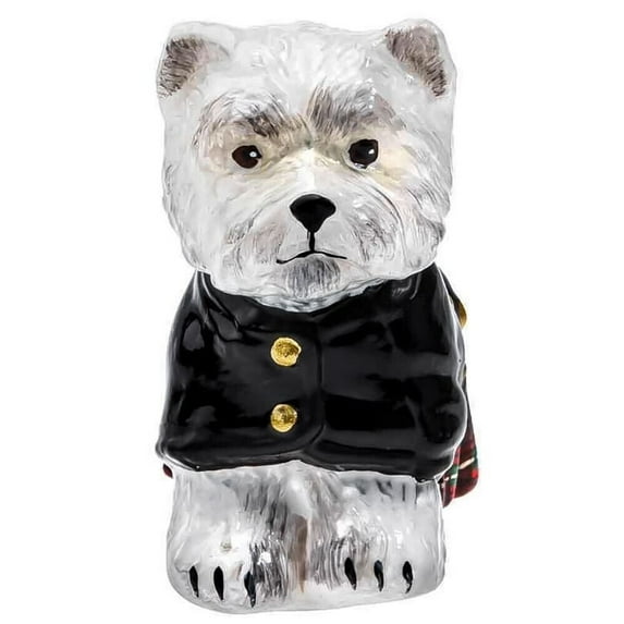 Westie in Tartan Plaid Kilt Polish Glass Christmas Ornament