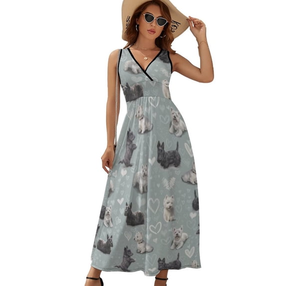 Westies & Scottie Dogs Dress Summer Street Style Bohemia Long Dresses Female Sleeveless Printed Maxi Dress