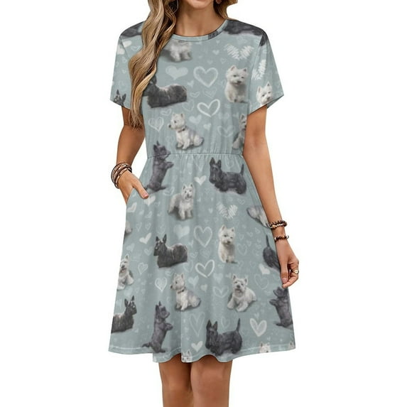 Westies & Scottie Dogs Dress Summer Street Style Dresses Female Short Sleeve Printed Sundress
