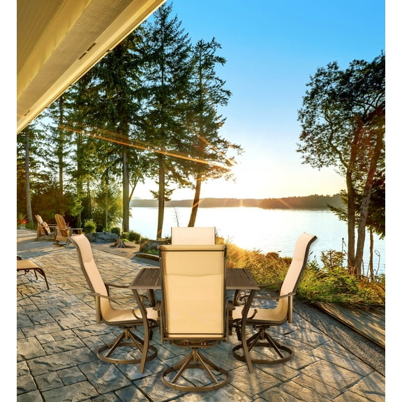 Westin 5pc Outdoor Swivel Rocking Aluminum & Sling Patio Dining Set with Padded Headrest and Umbrella Hole - Bronze/Tan
