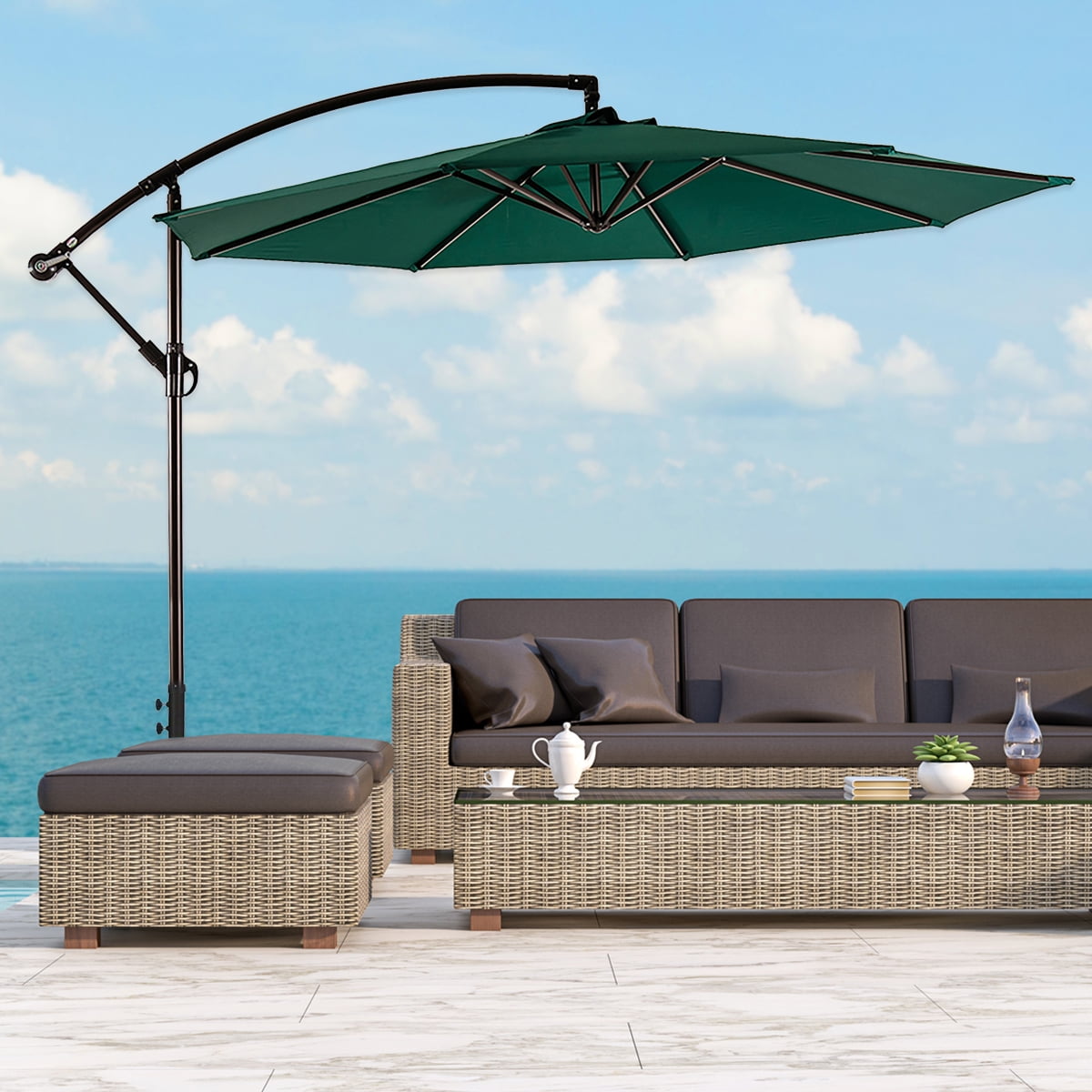 Westin Outdoor 10 Ft Cantilever Offset Umbrella with Base Weights Included for Outdoor Patio UV Weather Resistant, Dark Green