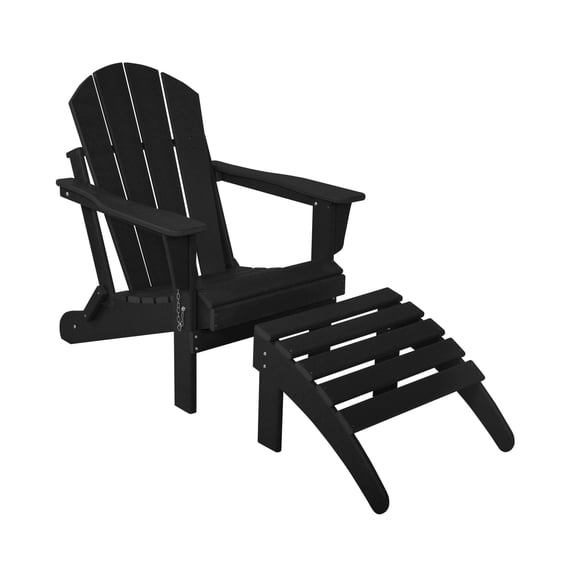 Westin Outdoor 2-Piece Set Plastic Adirondack Chair with Ottoman Footrest Included, Black