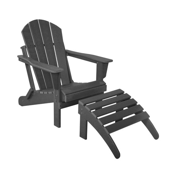Westin Outdoor 2-Piece Set Plastic Adirondack Chair with Ottoman Footrest Included, Gray