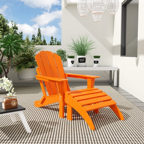 Westin Outdoor 2-Piece Set Plastic Adirondack Chair with Ottoman Footrest Included, Orange