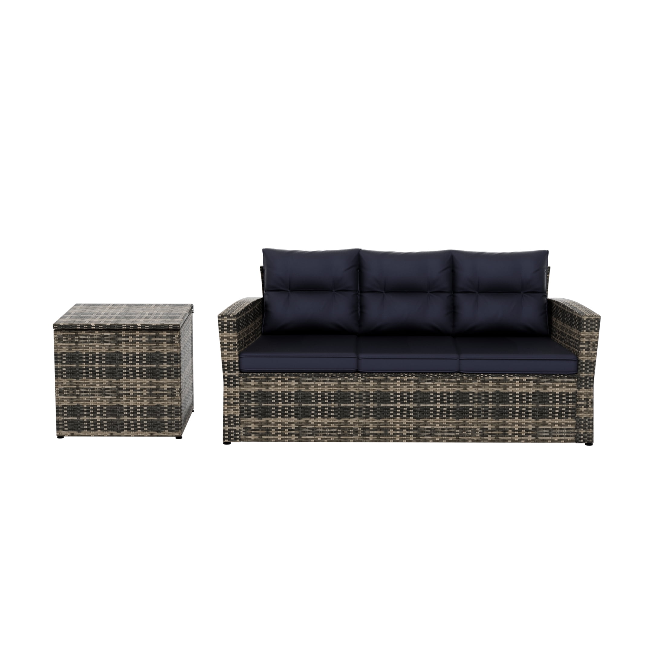 Westin Outdoor 2-Pieces Patio Sofa with Side Table Included Conversation Set PE Rattan Wicker Furniture, Brown/Navy Blue