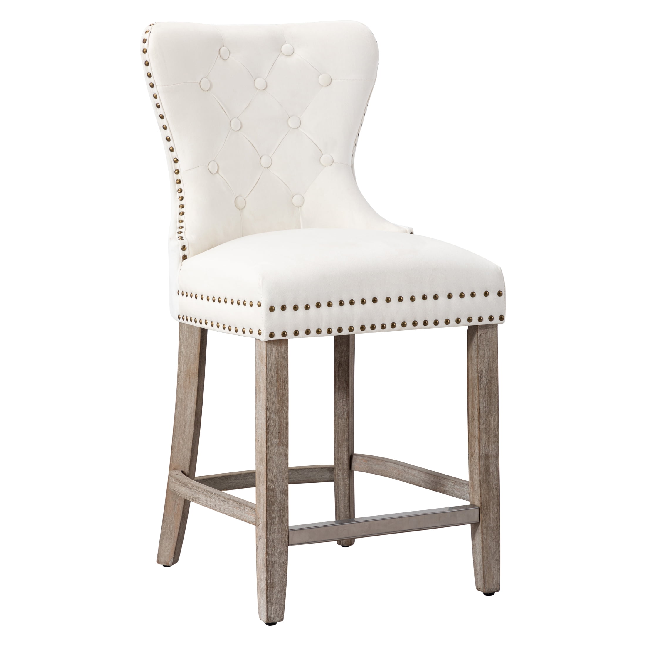 Westin Outdoor 24" Tufted Velvet Bar Stool, Antique Gray/Velvet Cream