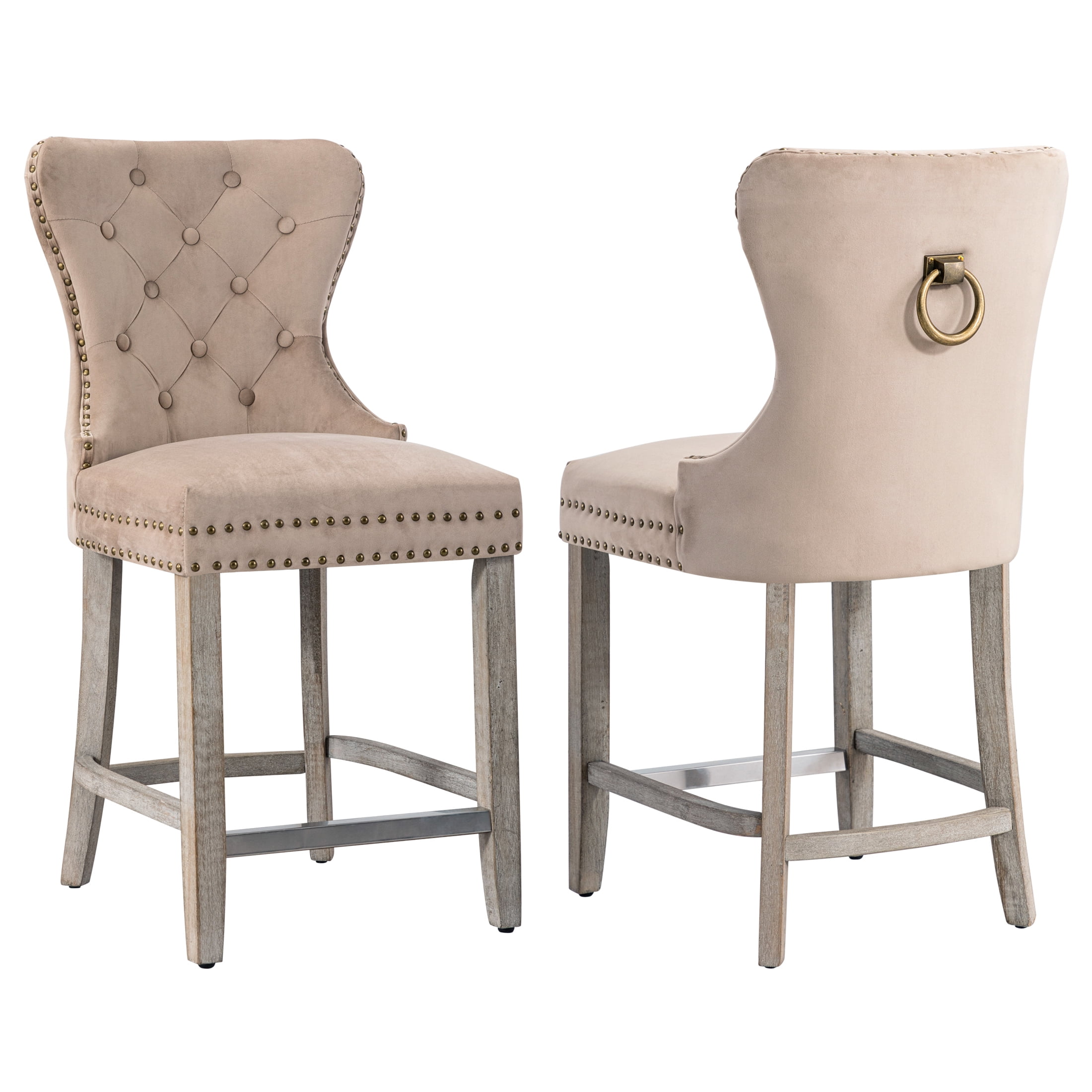Westin Outdoor 24" Tufted Velvet Bar Stool (Set of 2), Antique Gray/Velvet Taupe