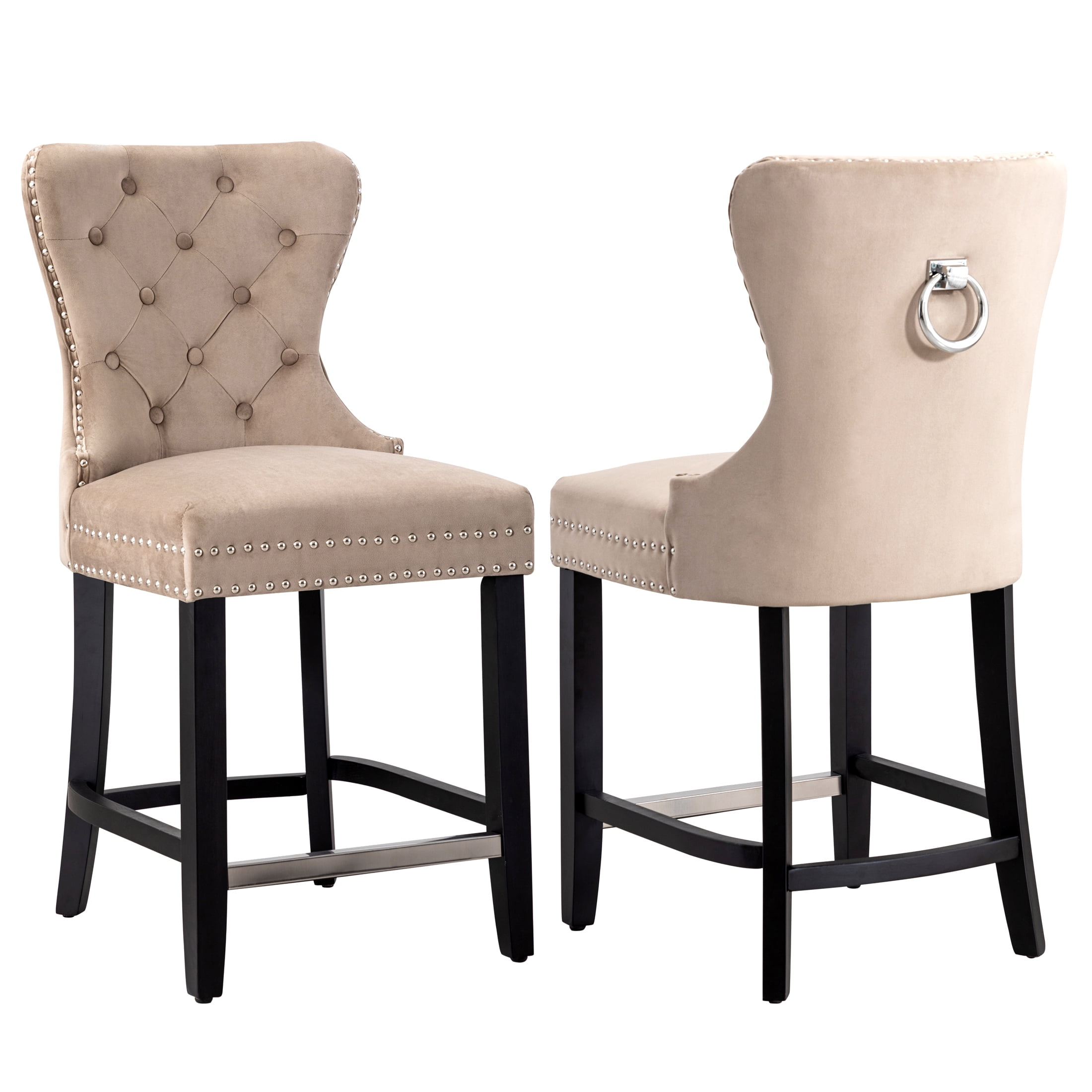 Westin Outdoor 24" Tufted Velvet Bar Stool (Set of 2), Black/Velvet Taupe
