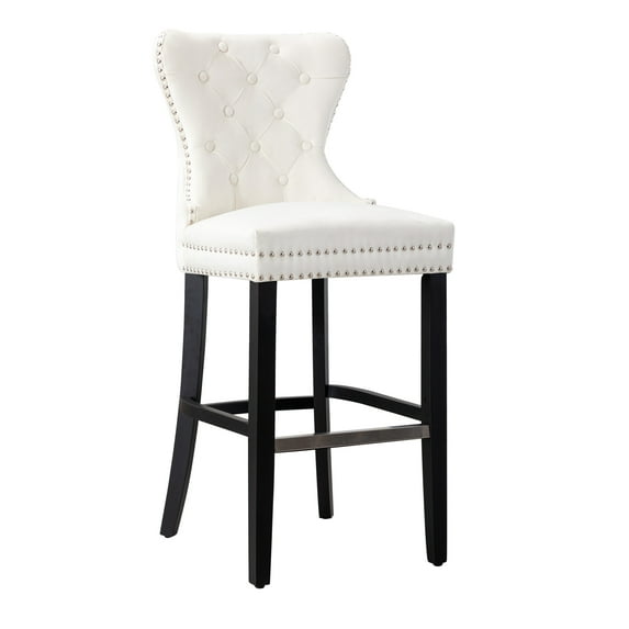 Westin Outdoor 29" Tufted Velvet Counter Stool, Black/Velvet Cream