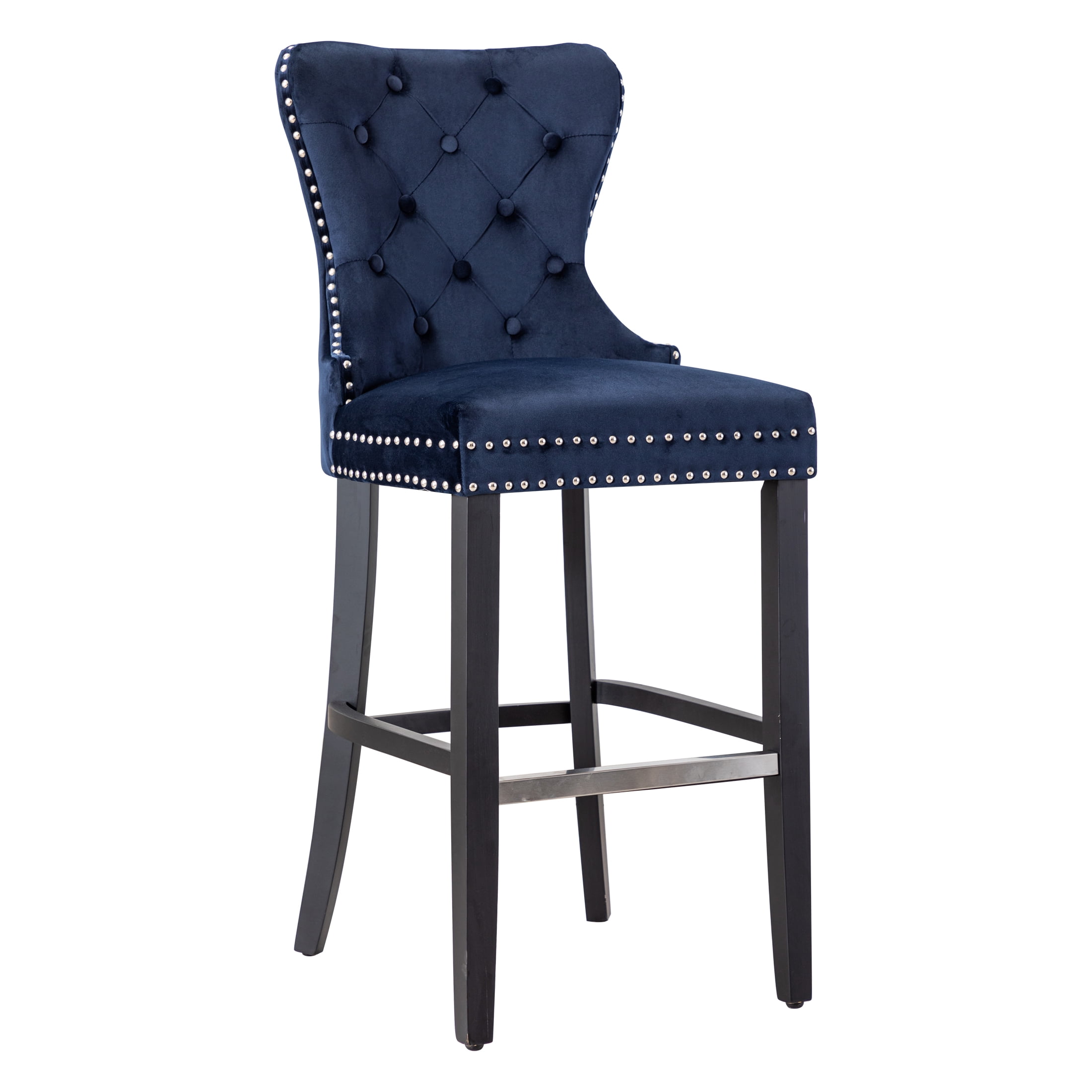 Westin Outdoor 29" Tufted Velvet Counter Stool, Black/Velvet Navy Blue