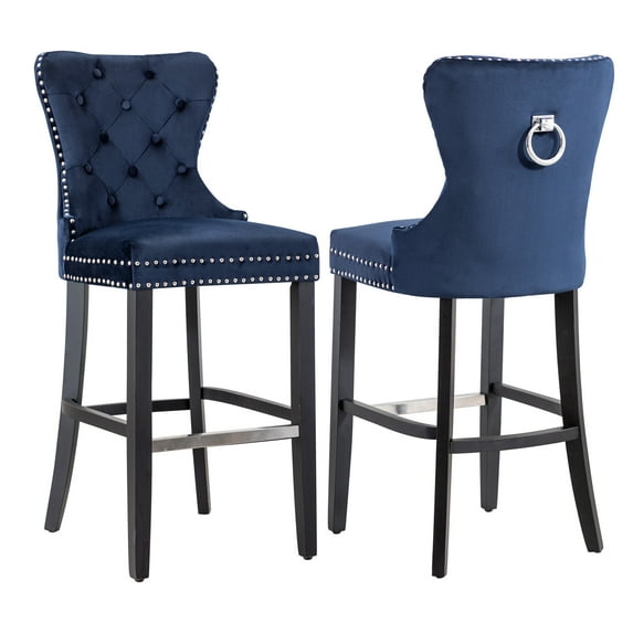 Westin Outdoor 29" Tufted Velvet Counter Stool (Set of 2), Black/Velvet Navy Blue