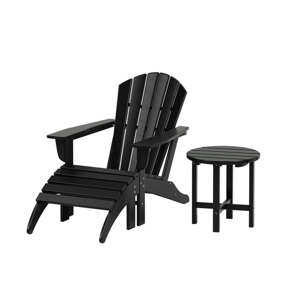 Westin Outdoor 3-Pieces Adirondack Chair with Ottoman & Side Table Set Included HDPE Plastic UV Weather Resistant, Black