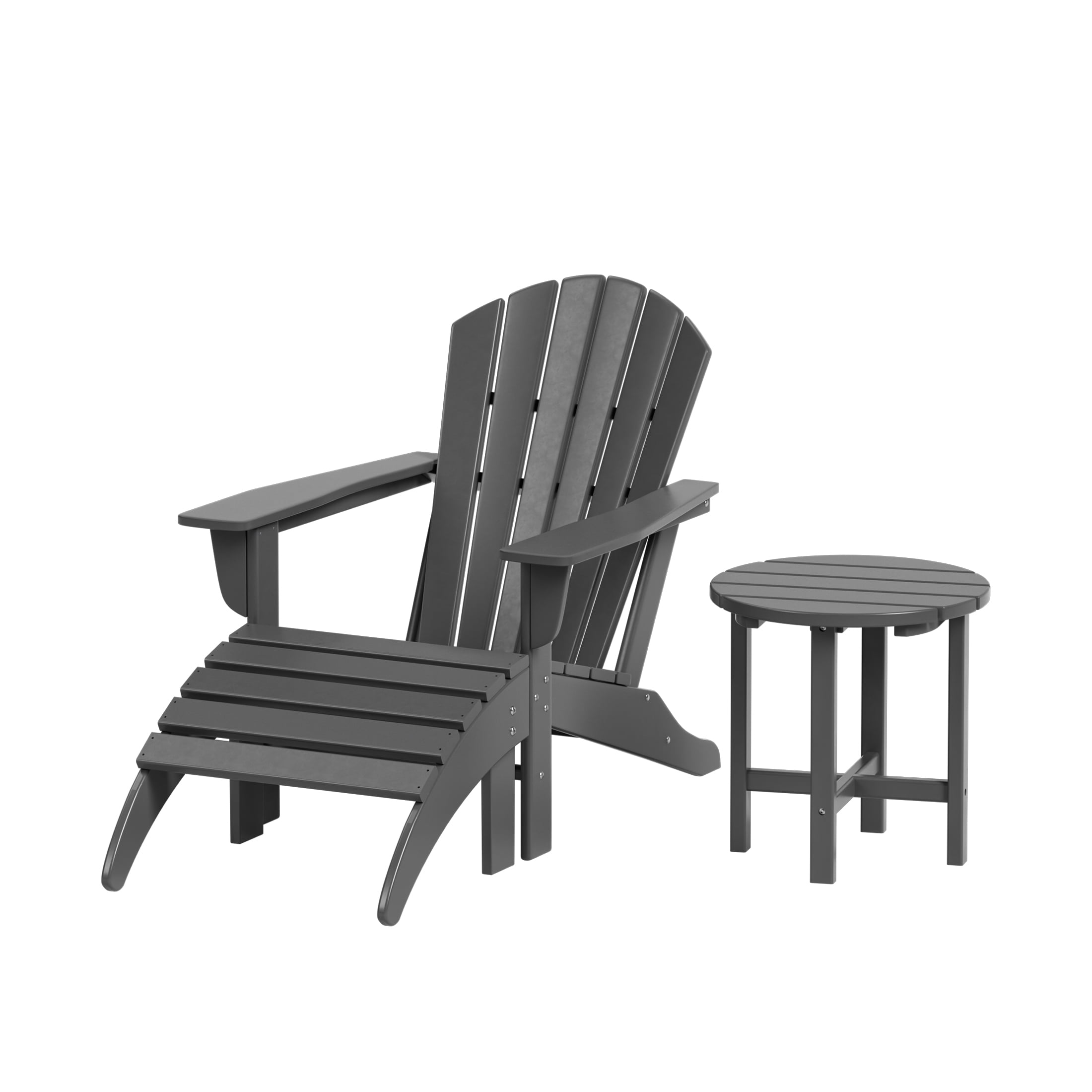 Westin Outdoor 3-Pieces Adirondack Chair with Ottoman & Side Table Set Included HDPE Plastic UV Weather Resistant, Gray