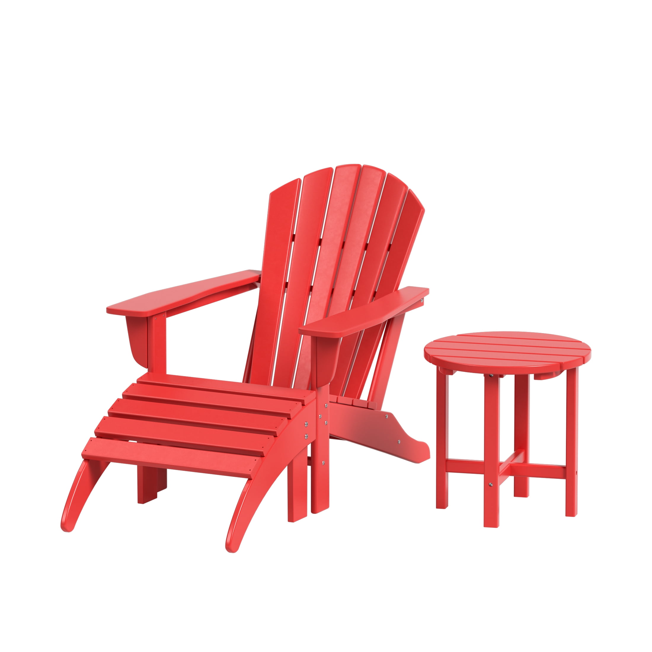 Westin Outdoor 3-Pieces Adirondack Chair with Ottoman & Side Table Set Included HDPE Plastic UV Weather Resistant, Red