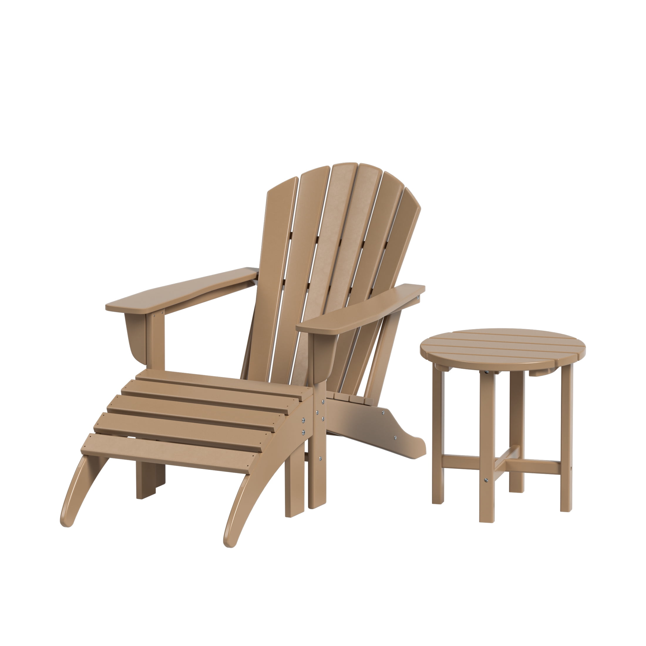 Westin Outdoor 3-Pieces Adirondack Chair with Ottoman & Side Table Set Included HDPE Plastic UV Weather Resistant, Weathered Wood