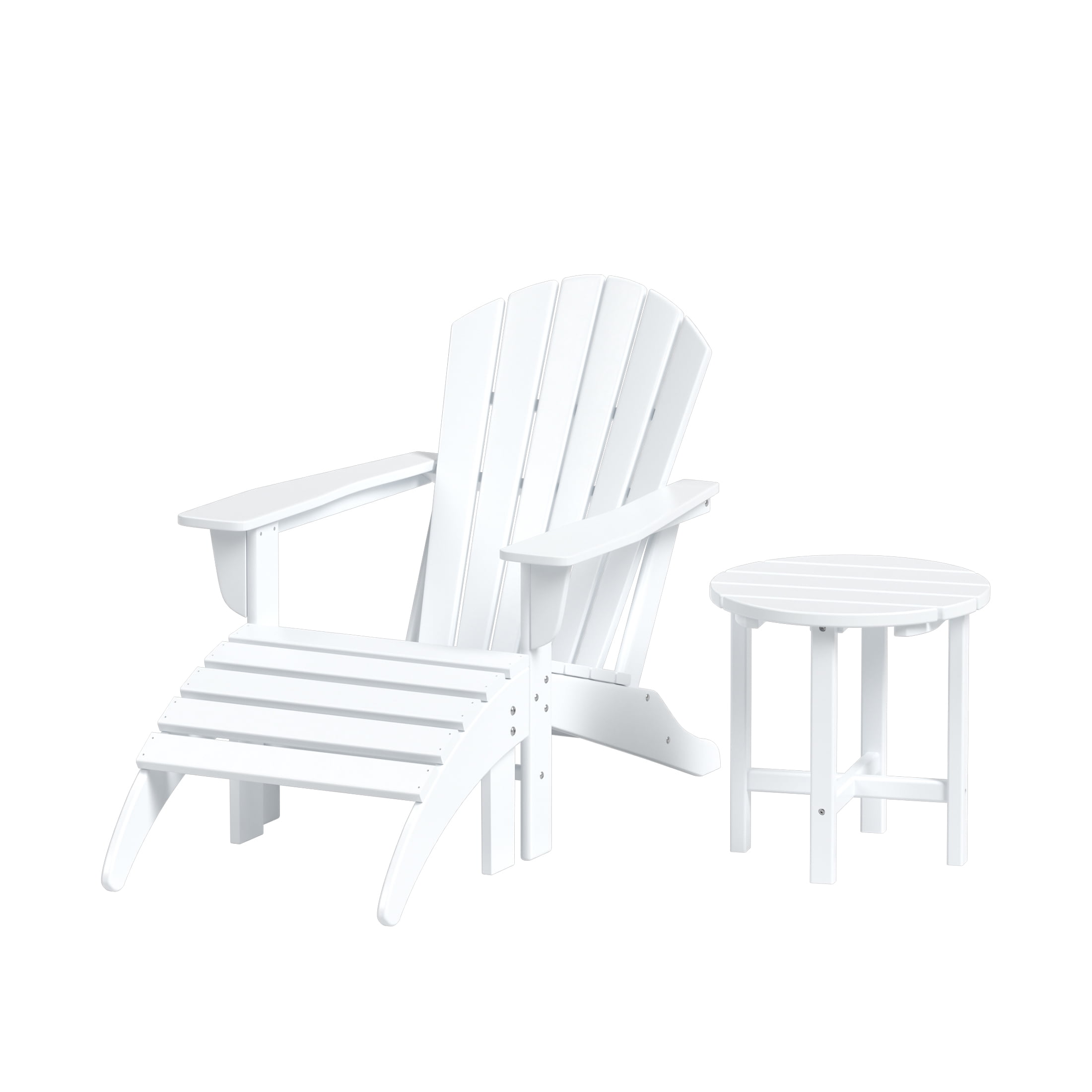Westin Outdoor 3-Pieces Adirondack Chair with Ottoman & Side Table Set Included HDPE Plastic UV Weather Resistant, White