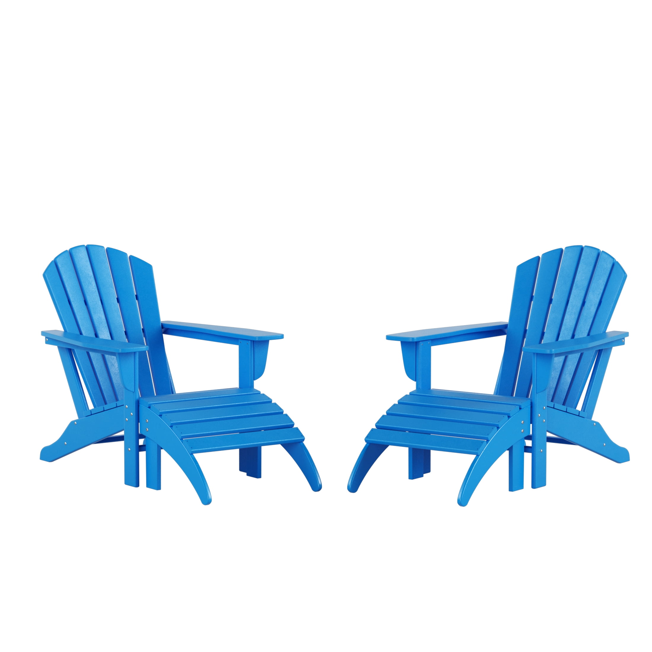 Westin Outdoor 4-Piece Adirondack Patio Chairs with Ottoman Footrest Set, Pacific Blue