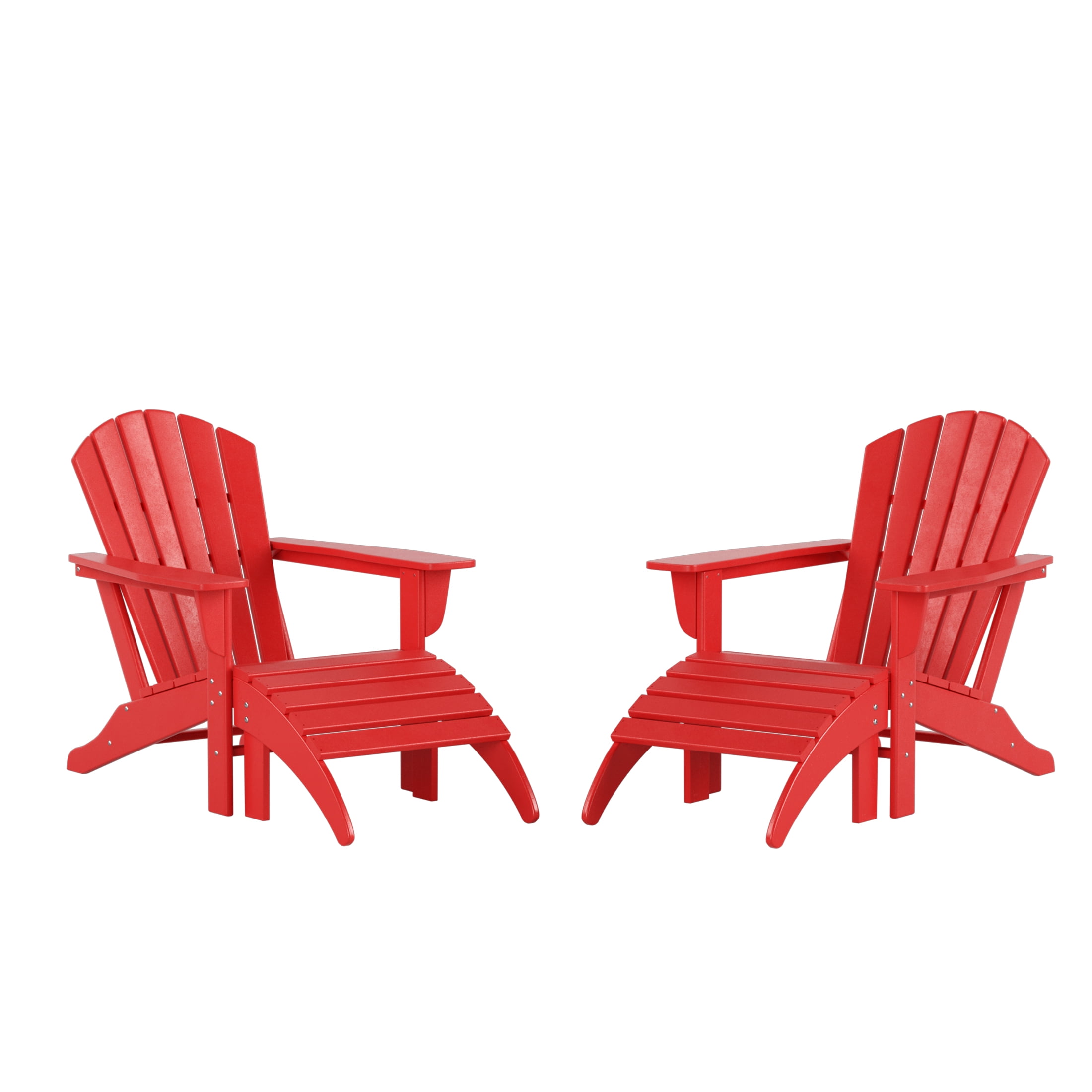 Westin Outdoor 4-Piece Adirondack Patio Chairs with Ottoman Footrest Set, Red