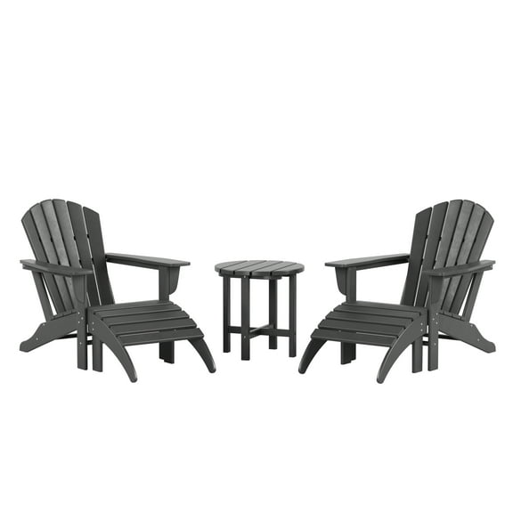 Westin Outdoor 5-Pieces Adirondack Patio Chat Seating Set with Ottoman & Side Table Included, Gray