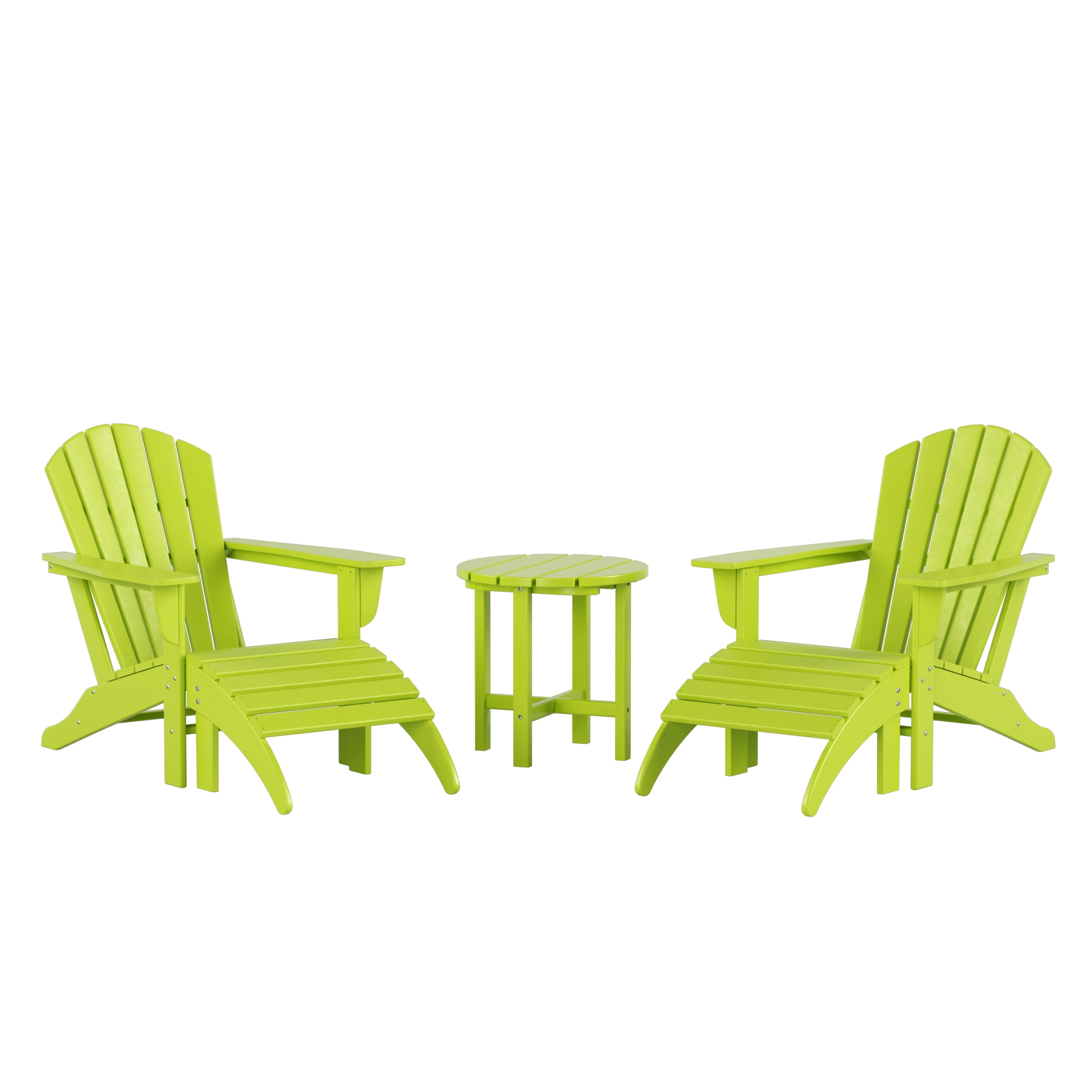 Westin Outdoor 5-Pieces Adirondack Patio Chat Seating Set with Ottoman & Side Table Included, Lime Green