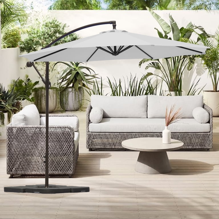 cantilever patio umbrella white Westin Outdoor 50 Lbs White Patio Offset Cantilever Umbrella with Base