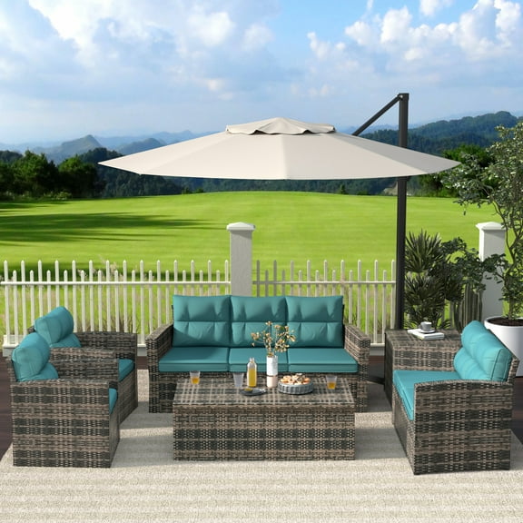 Westin Outdoor 6-Pieces Sofa Conversation Set PE Rattan Wicker Furniture, Brown/Turquoise