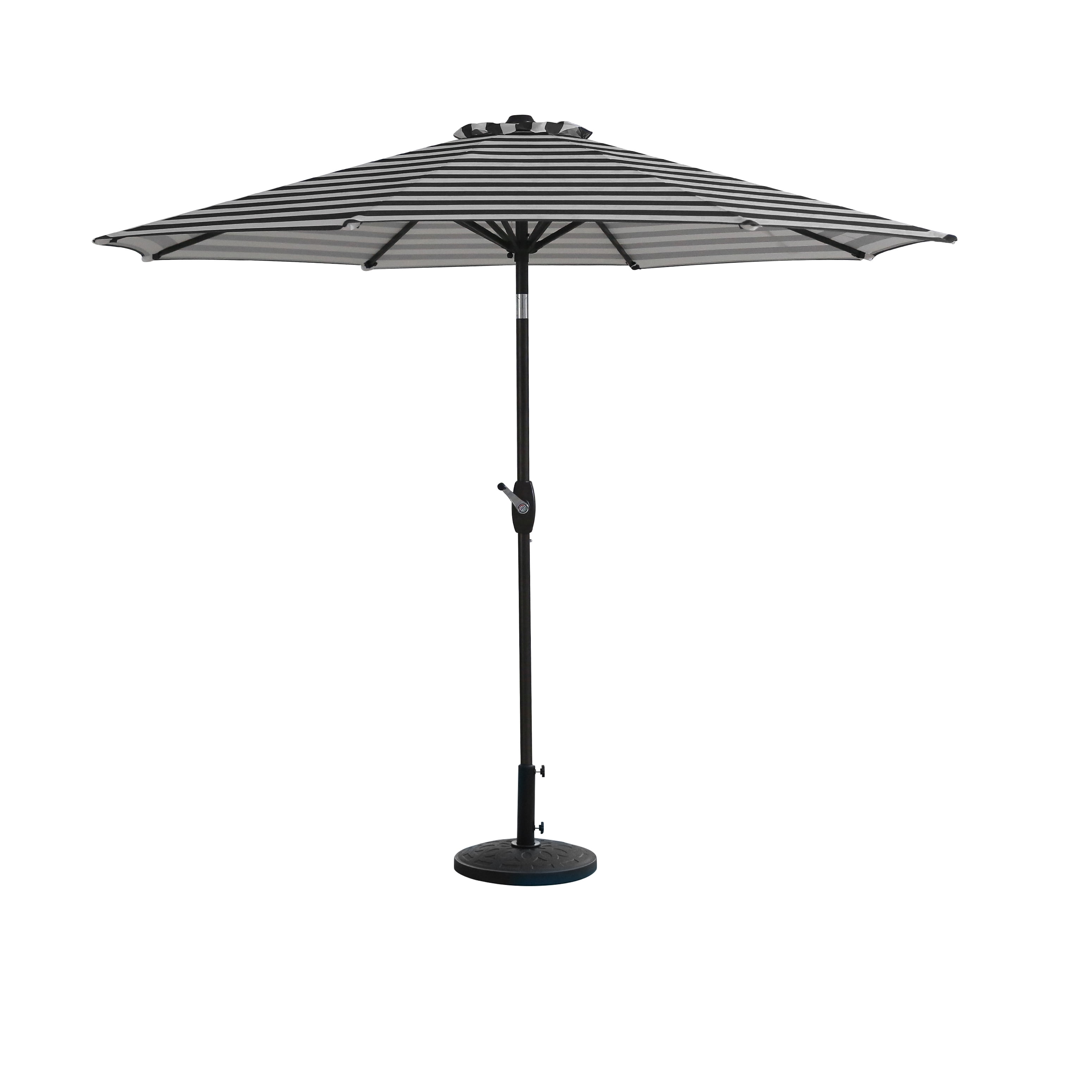 Westin Outdoor 9 Ft Market Patio Umbrella with Round Resin Base for Outdoor Garden UV Water Weather Resistant, Black/White Stripe