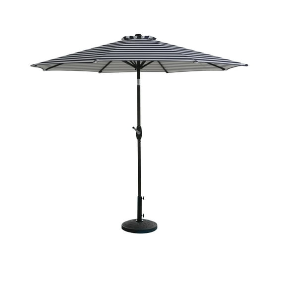 Westin Outdoor 9 Ft Market Patio Umbrella with Round Resin Base for Outdoor Garden UV Water Weather Resistant, Gray/White Stripe