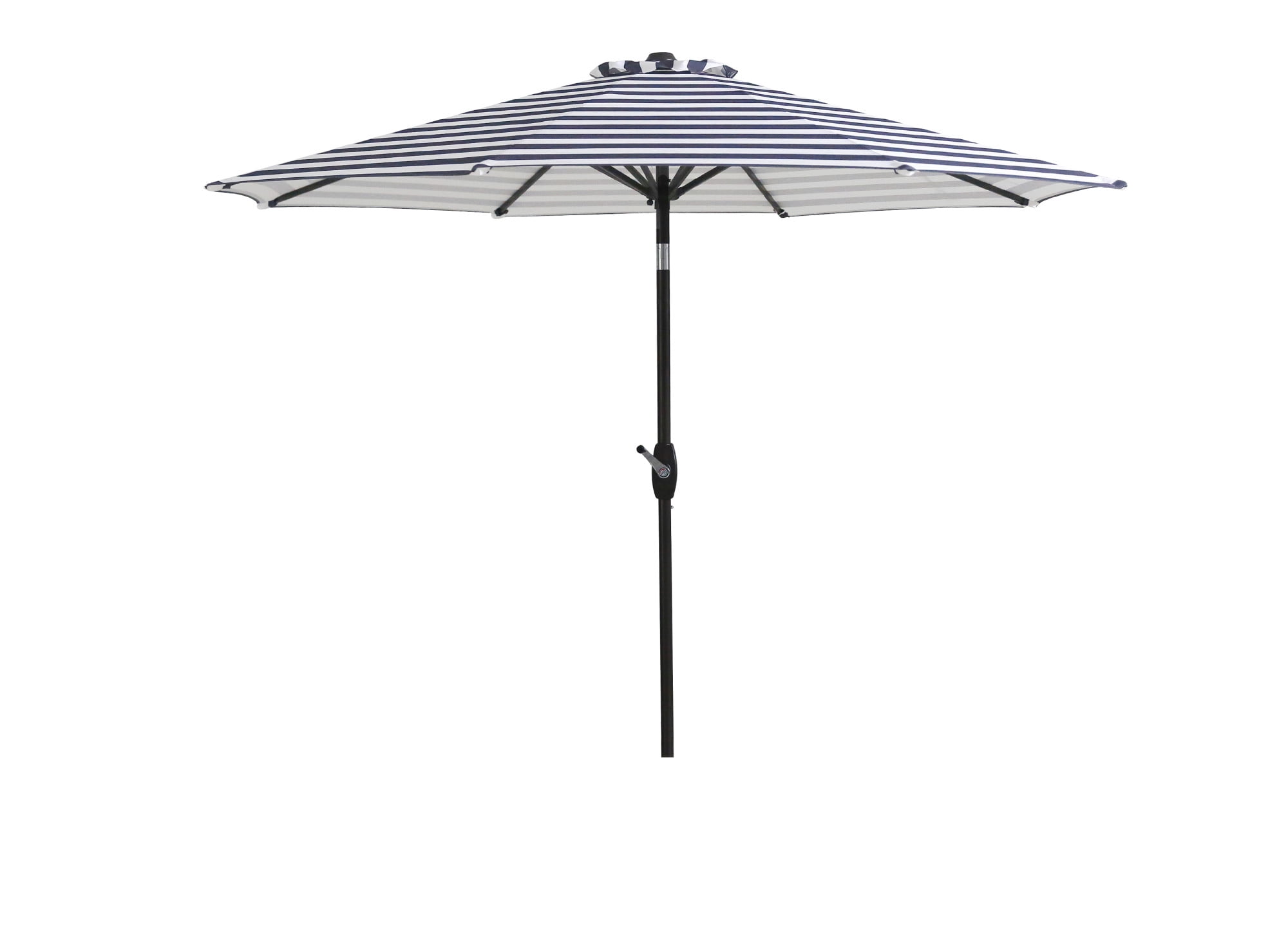 Gray and White Striped 9 Ft Steel Patio Umbrella with Tilt and Crank