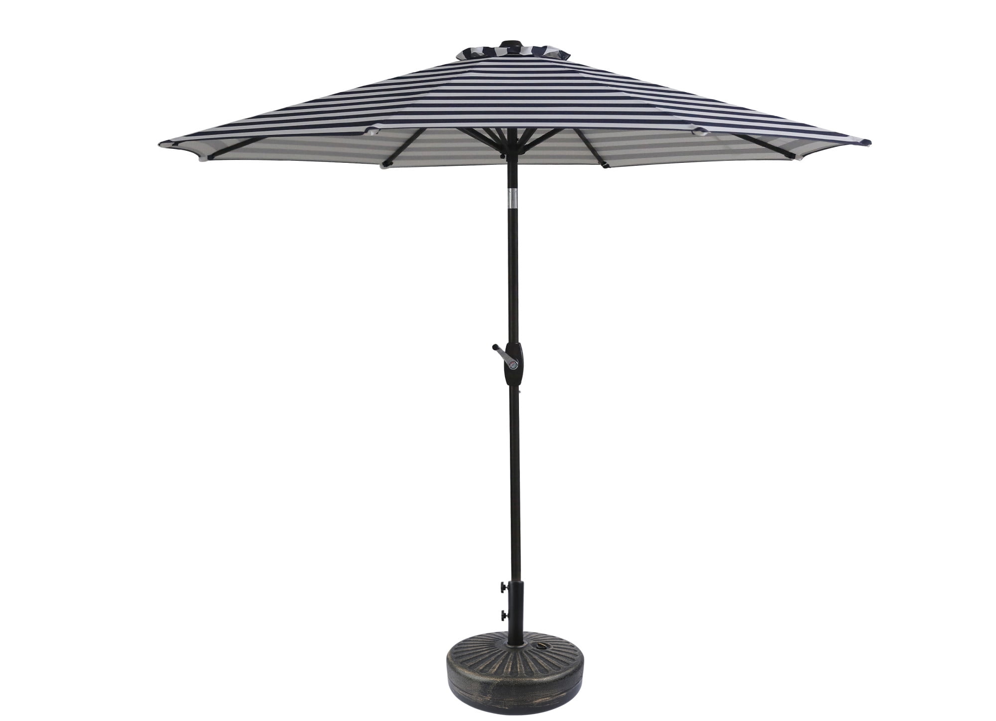 Westin Outdoor 9 Ft Patio Umbrellas with Bronze Plastic Base Included, Gray/White Stripe
