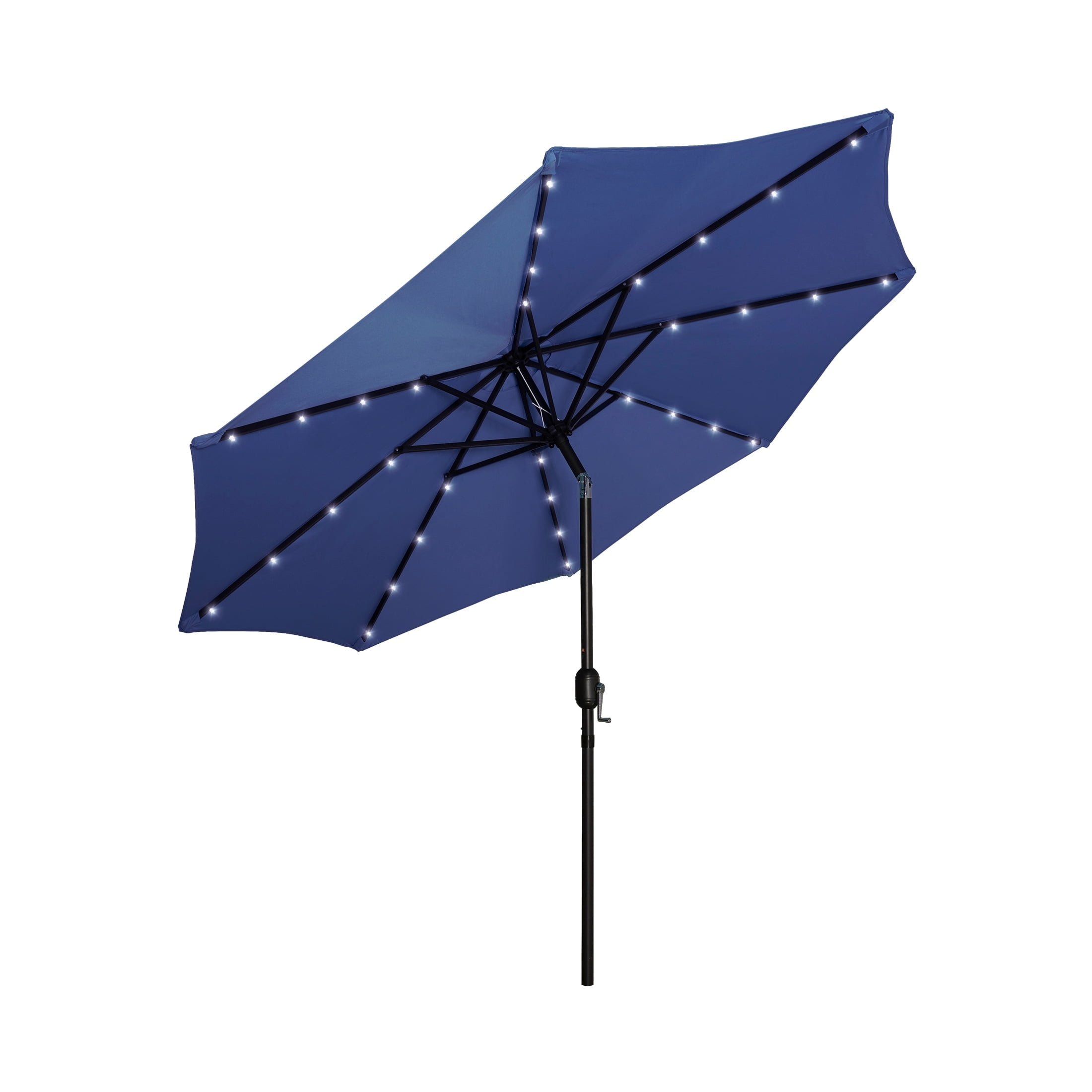 Navy Blue 9-Foot Solar LED Lighted Patio Umbrella with Steel Frame