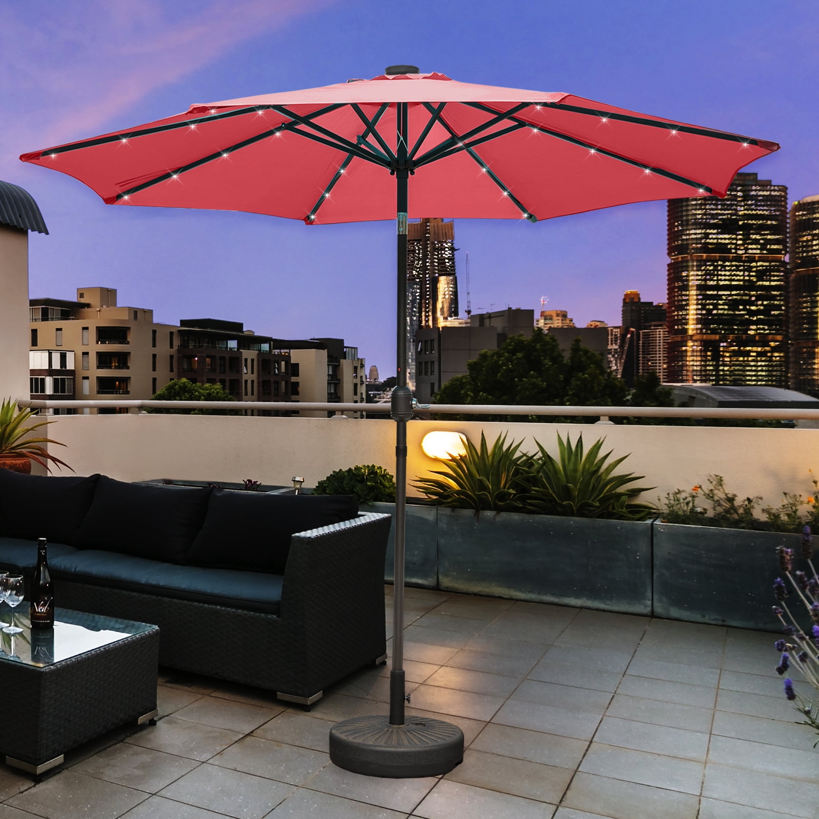 Westin Outdoor 9 Ft Solar LED Market Patio Umbrella, Red