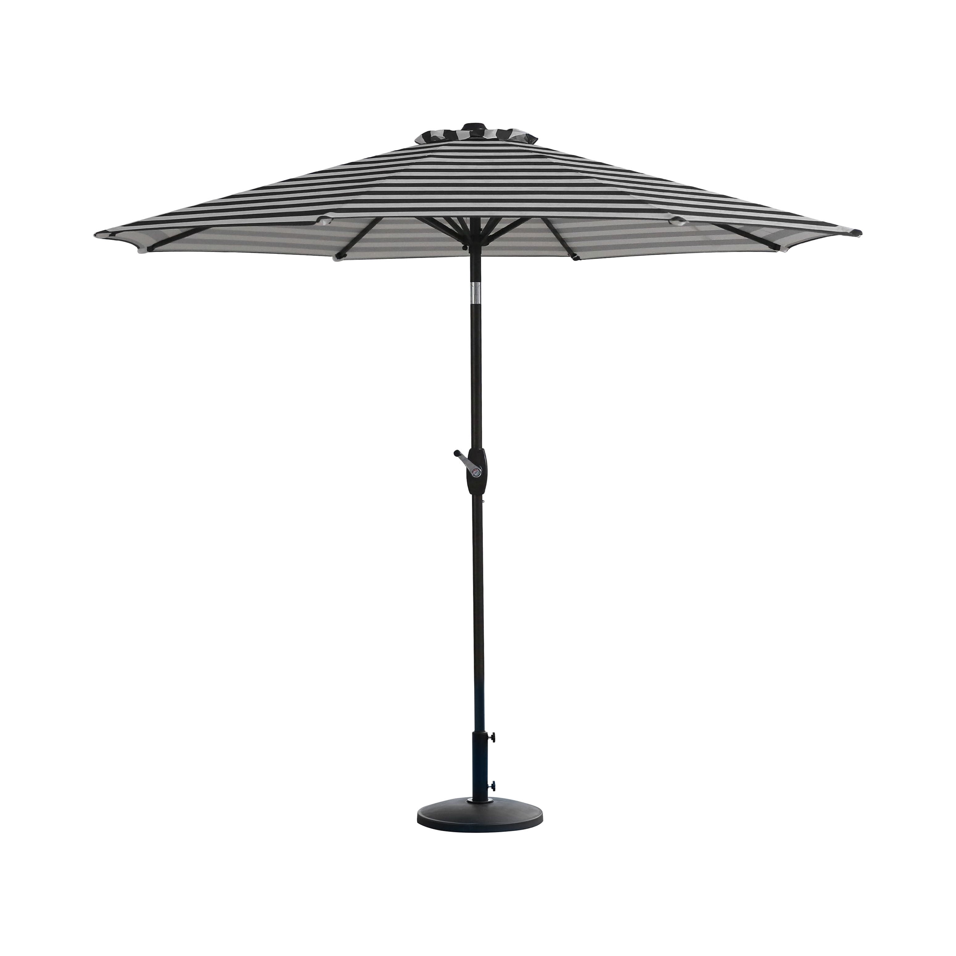 Westin Outdoor 9 Ft Umbrella with Round Resin Plastic Base Weight Included for Patio Garden UV Water Weather Resistant, Black/White Stripe