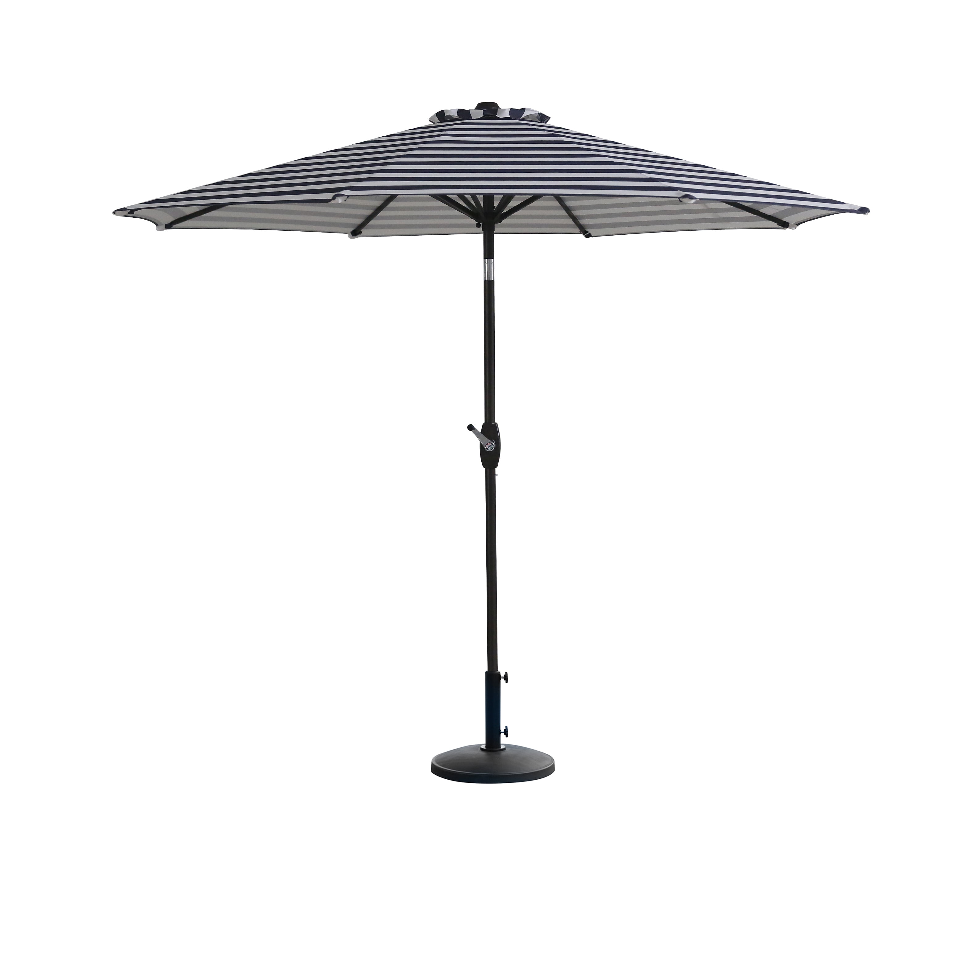 Westin Outdoor 9 Ft Umbrella with Round Resin Plastic Base Weight Included for Patio Garden UV Water Weather Resistant, Gray/White Stripe