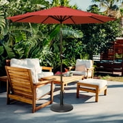 Westin Outdoor 9 Ft Umbrella with Round Resin Plastic Base Weight Included for Patio Garden UV Water Weather Resistant, Red