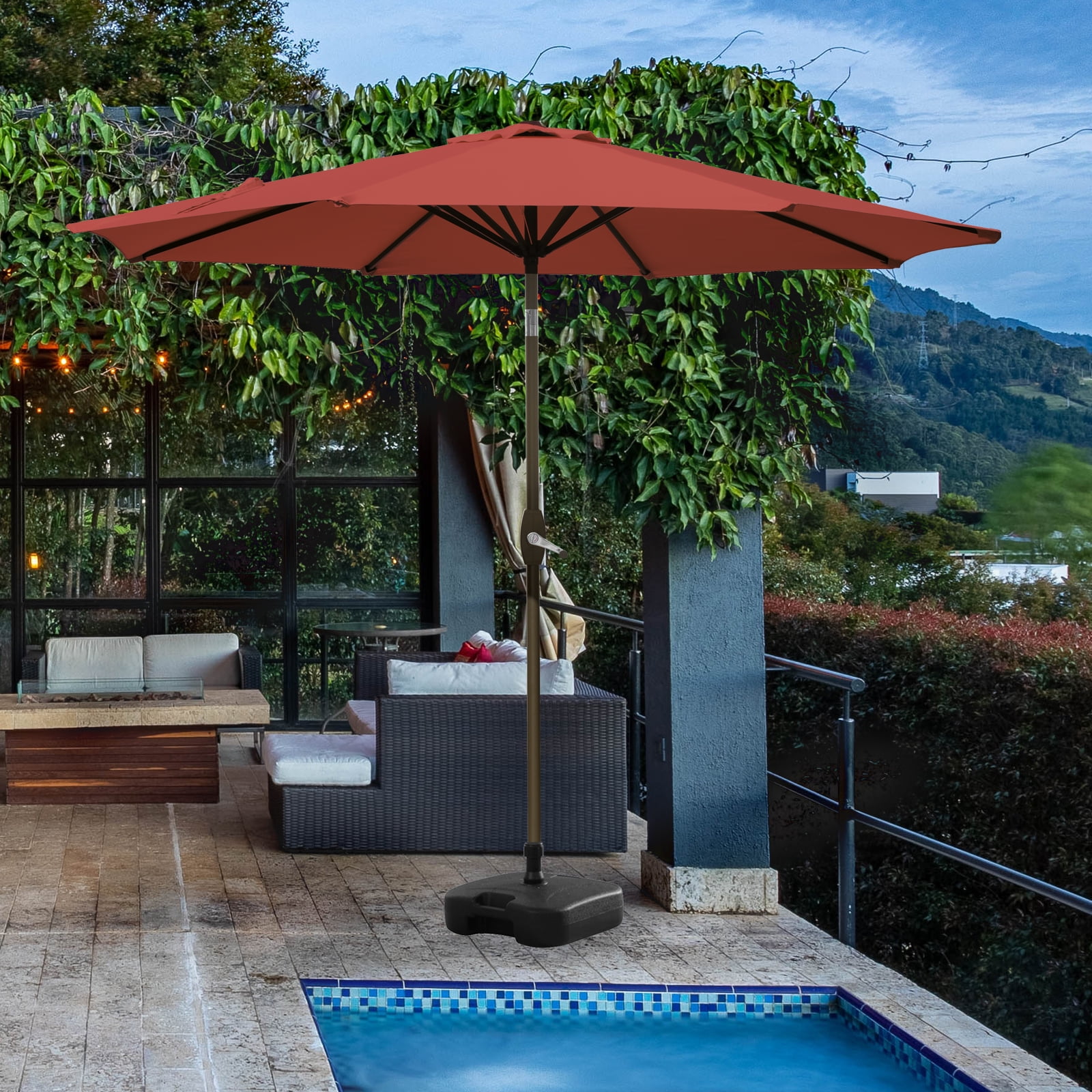 Westin Outdoor 9’ Red Octagon Patio Umbrella, UV & Weather Resistant, Includes Square Base